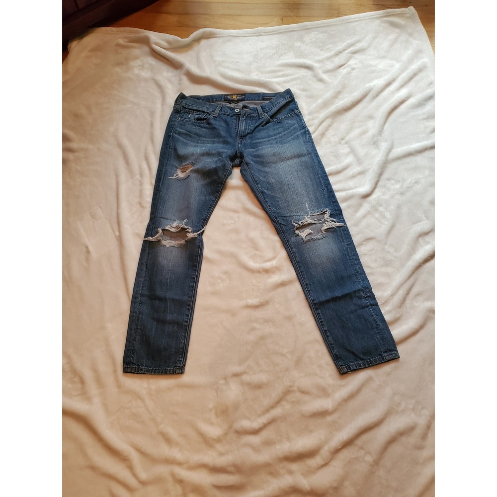 Lucky Brand Sienna Cigarette Distressed Ripped Jeans Blue Denim 4 27